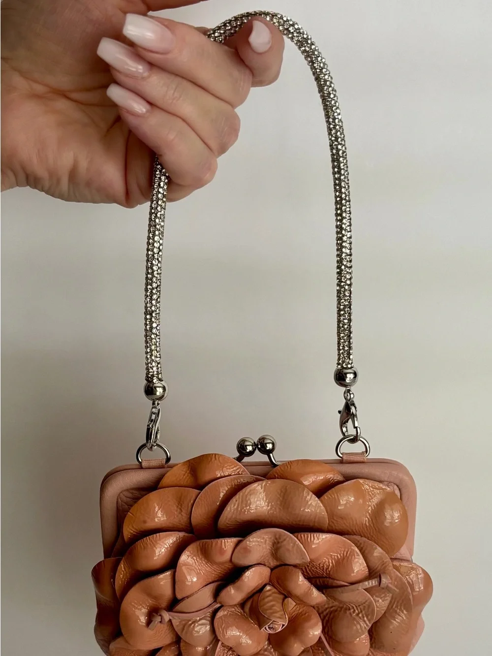 Brighton Pink Leather Floral Appliqué Mini Kiss Lock Bag